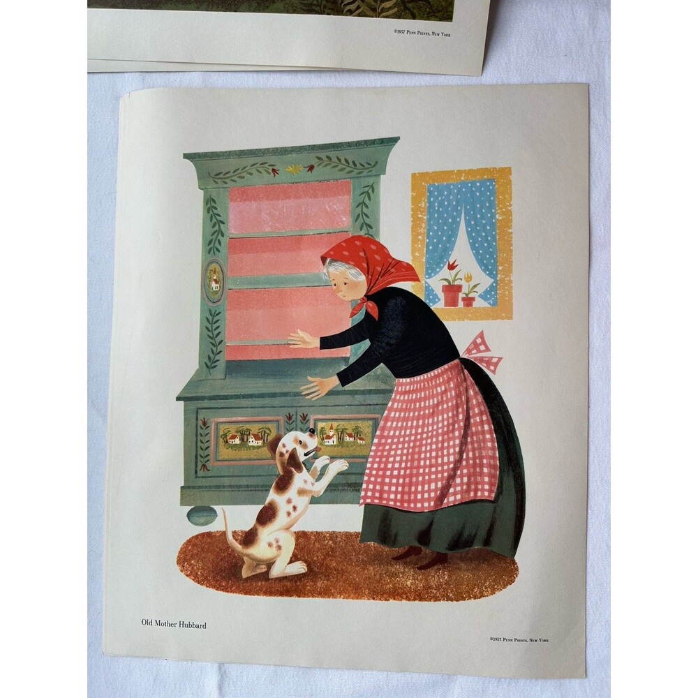 Vintage Nursery Rhyme Old Mother Hubbard Art Print 1957 Leonard Weisgard